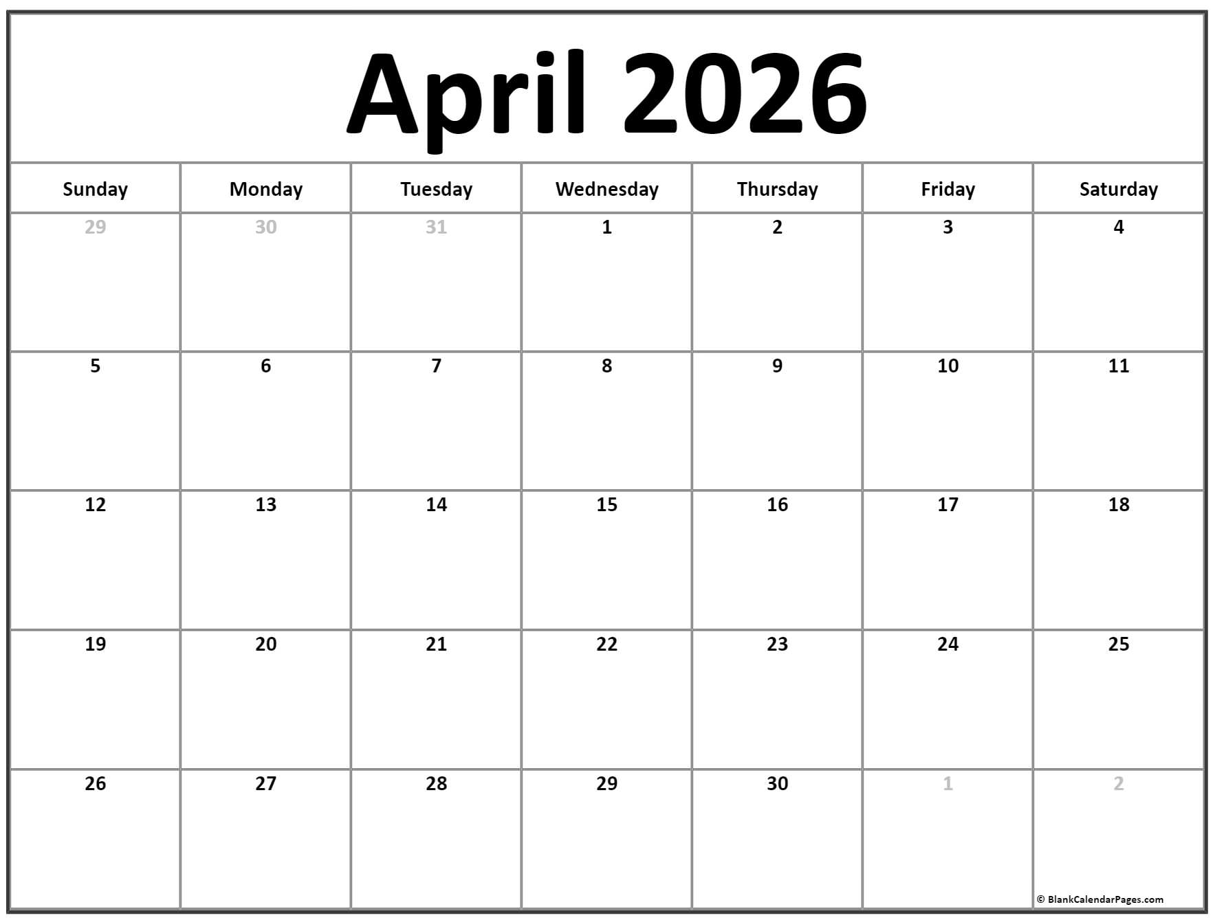 Printable Calendar 2026 Month View