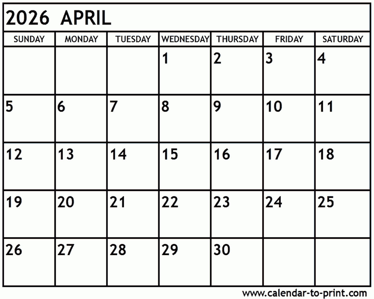 2026 One Year Calendar Printable