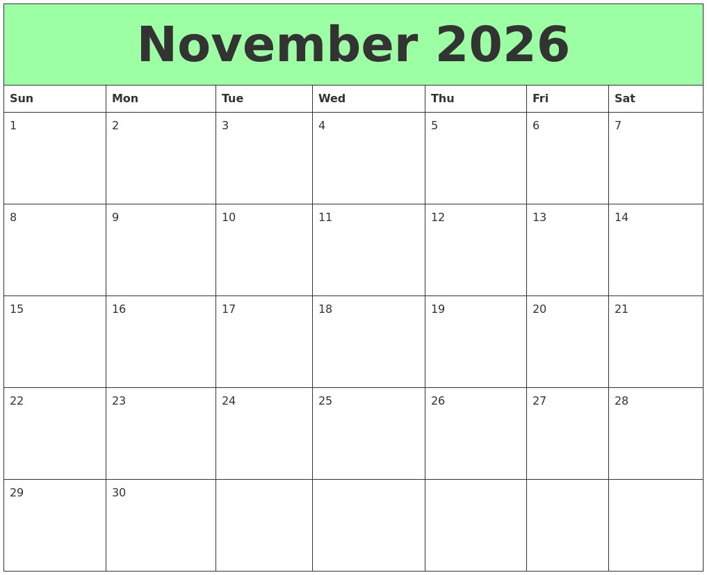 April 2026 Calendar Template