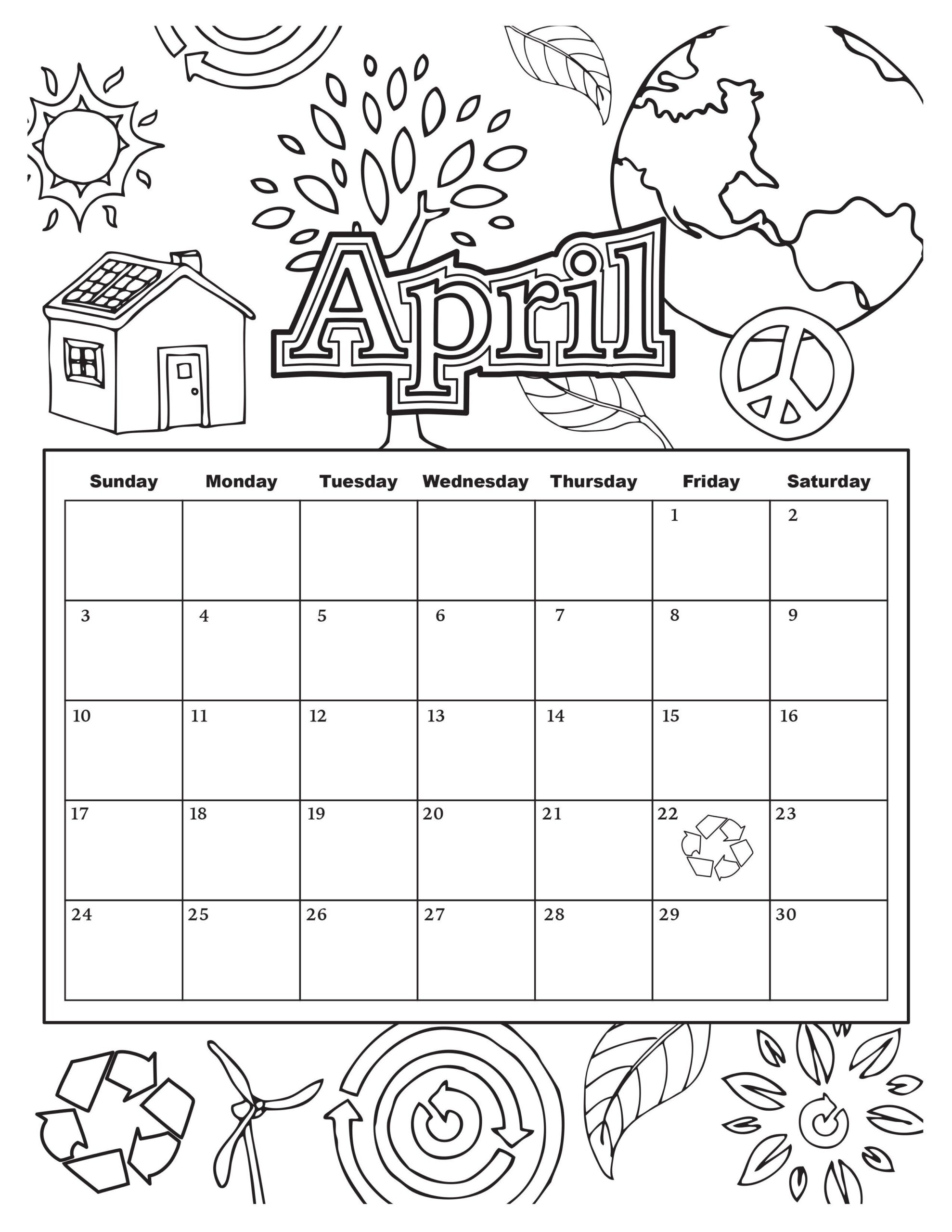 April Calendar Detailed Coloring Pages Coloring Pages To Print