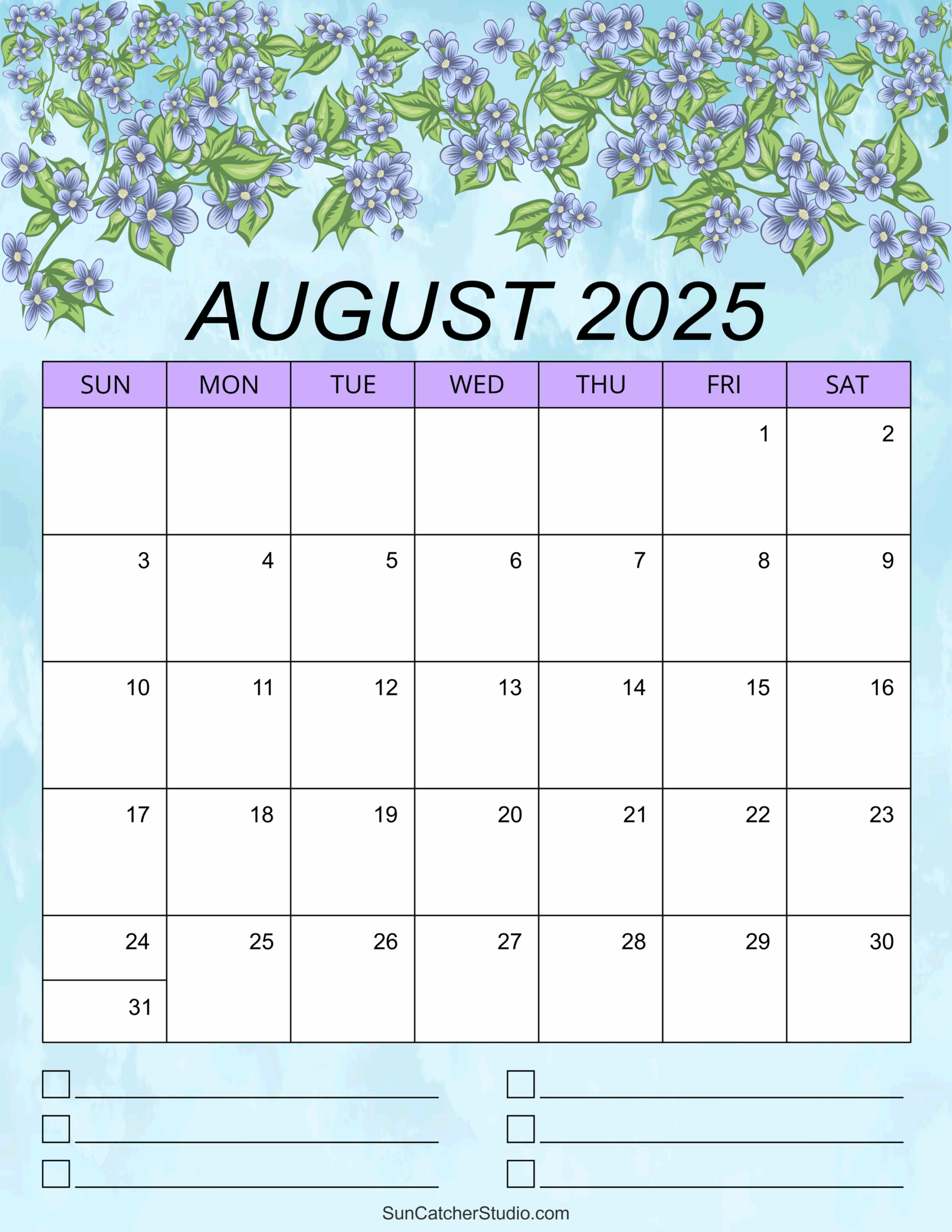 August 2025 Calendar Free Printable DIY Projects Patterns