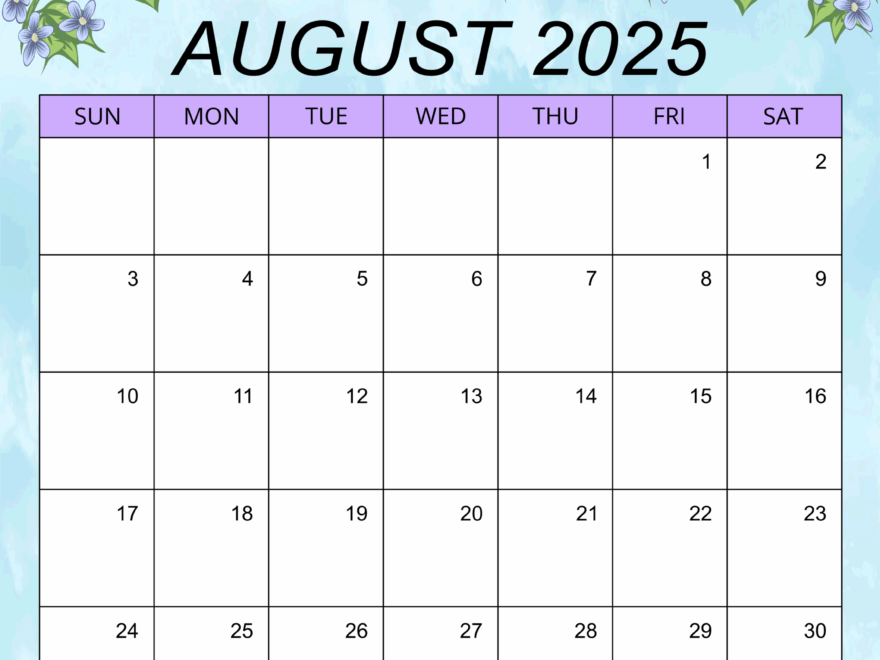 August 2025 Cute Calendar Joseph G Schwartz