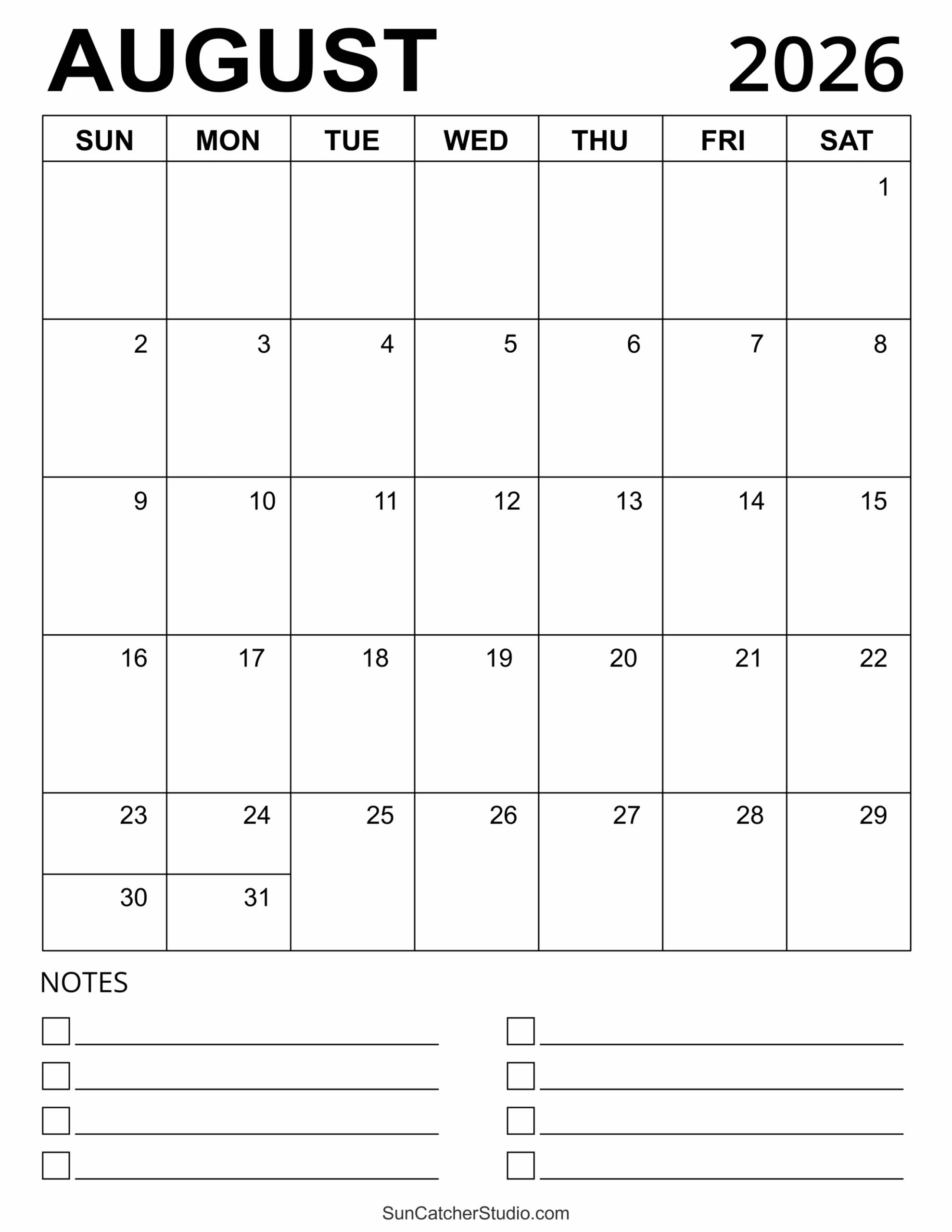 August 2026 Calendar Free Printable Free Printables Monograms
