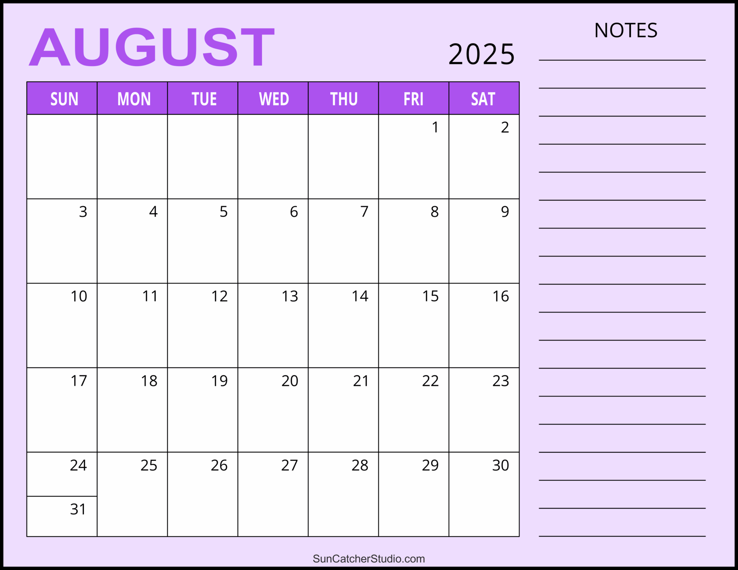 August Calendar 2025 With Notes Samantha Brewis S 