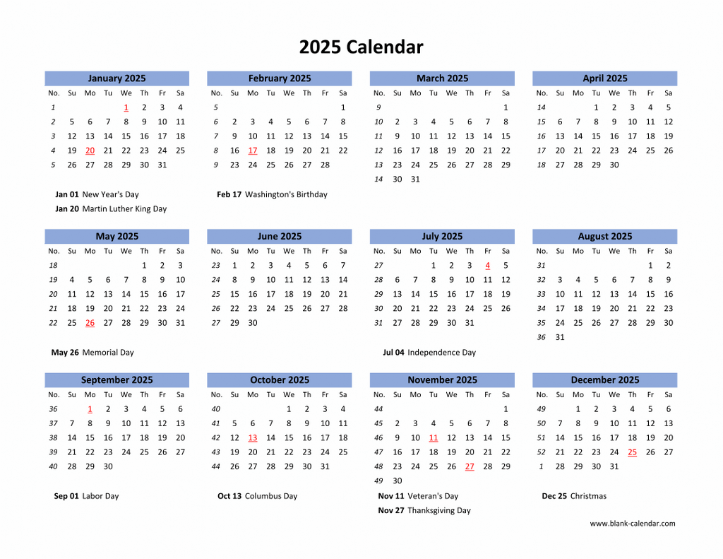Blank Calendar 2025