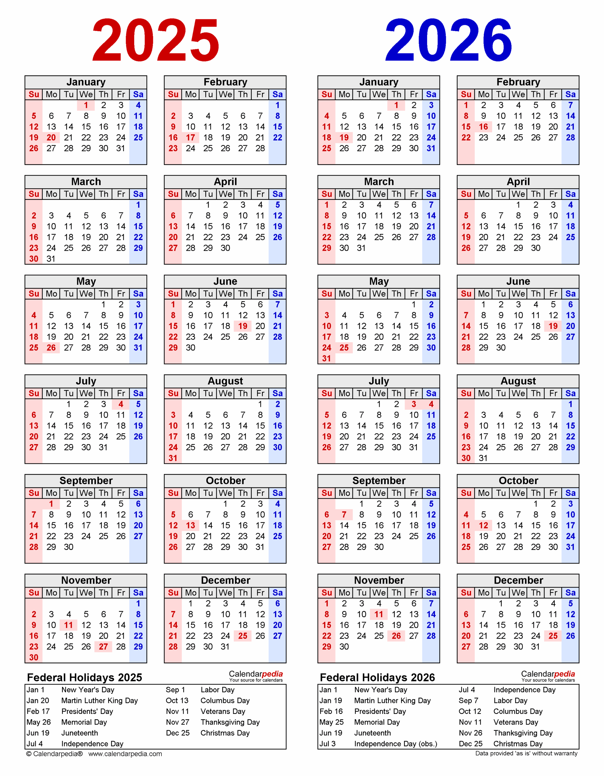 Printable Calendar For Year 2026