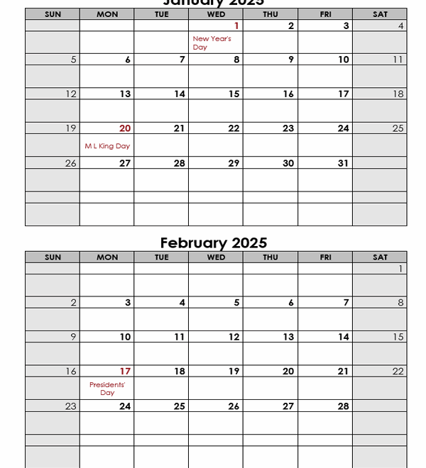 Calendar Months 2025 Mark J Pilkington