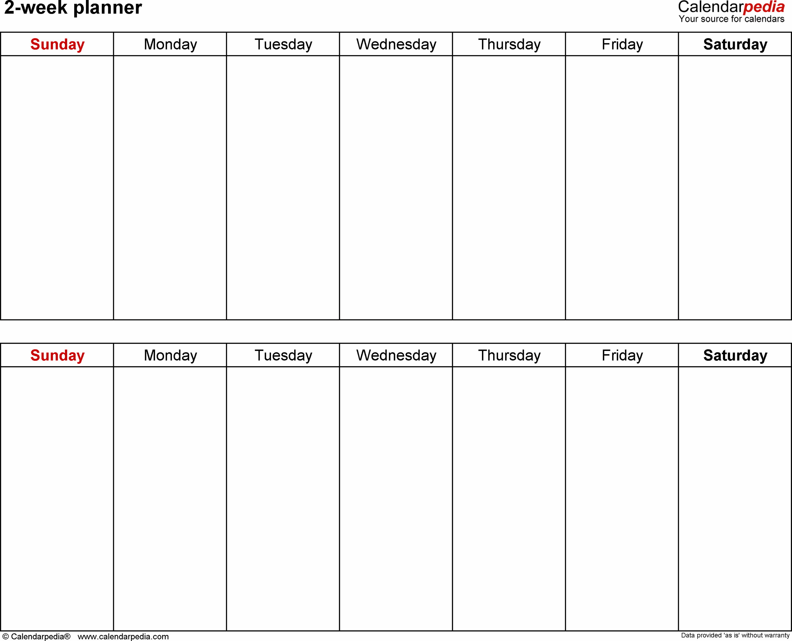 Printable 2 Week Calendar 2026
