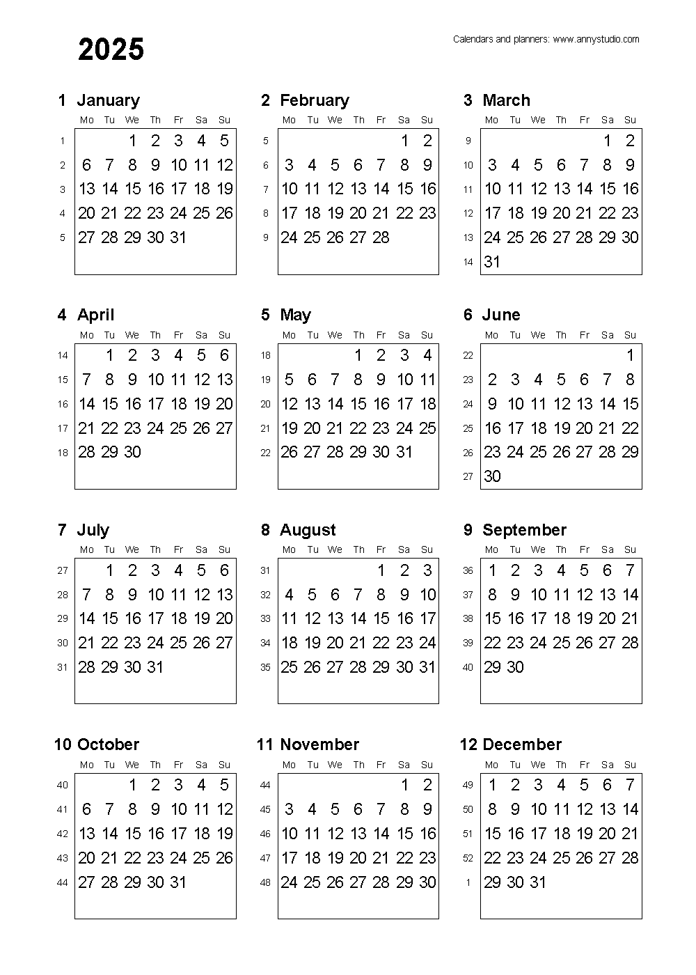 Calendar Week 2025 Numbers Innovative Outstanding Superior Calendar