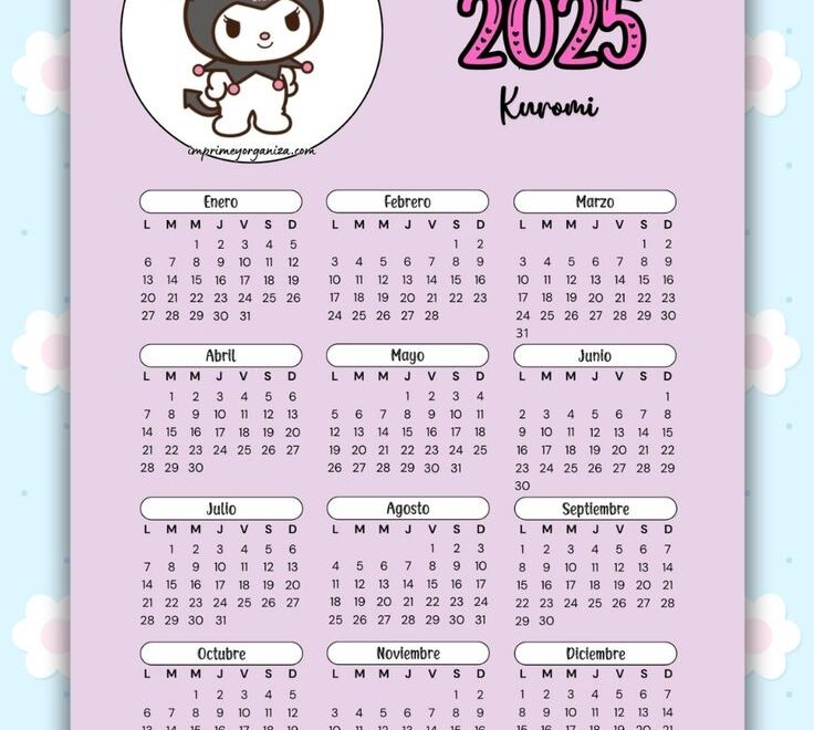 Calendario 2025 Kuromi En PDF Gratis In 2024 Hello Kitty Sanrio