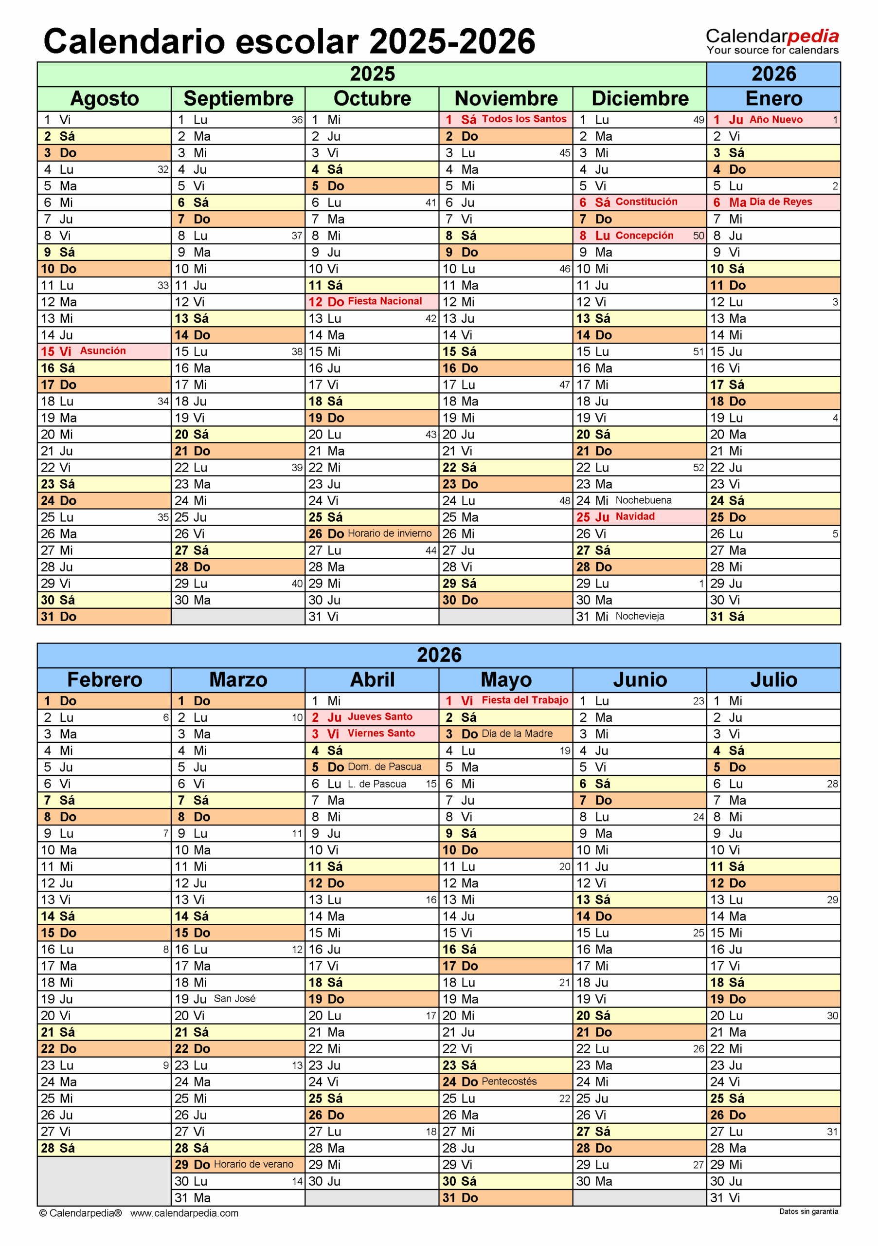 Calendario Escolar 2025 2026 En PDF Excel Y Word