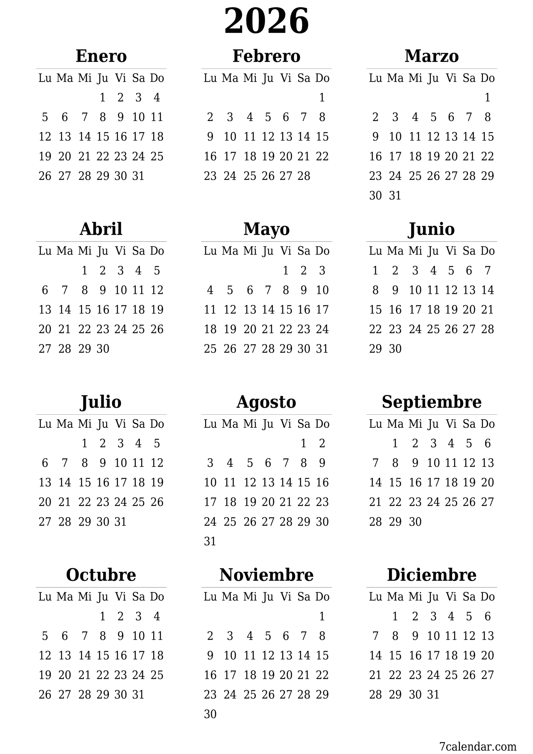 Calendarios Y Planificadores Imprimibles Para El A O 2026 A4 A3 A PDF