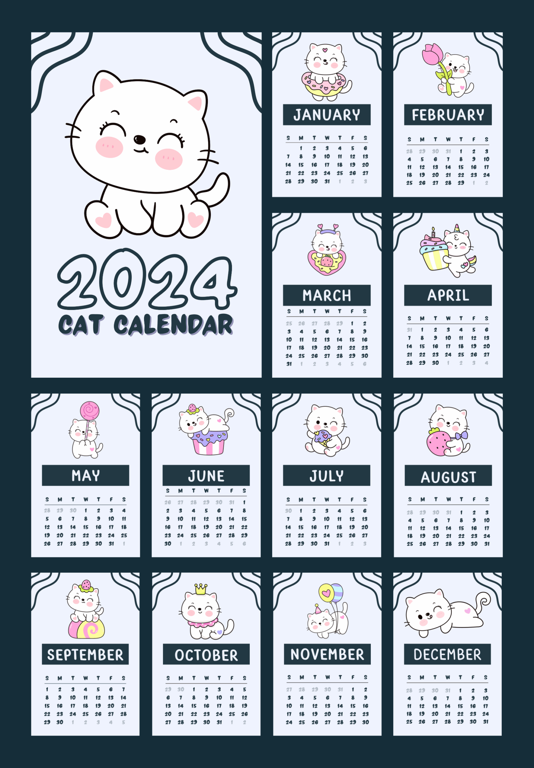 Cat Calendar 2024 Digital Calendar Calendar 2024 Digital Download