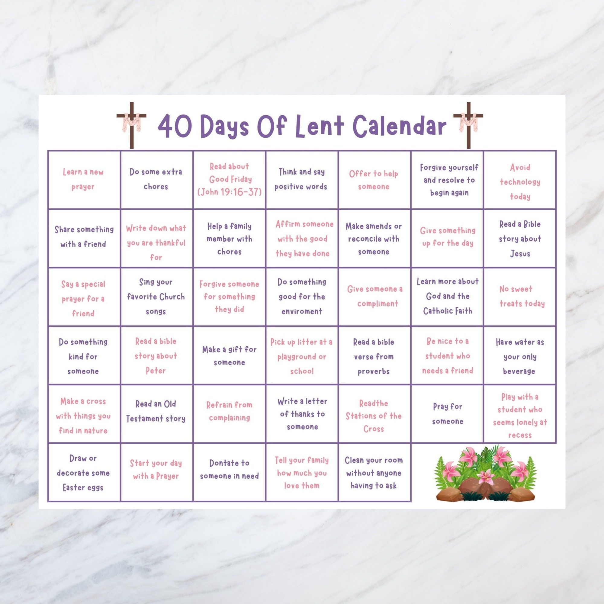  Celebrate The Pillars Of Lent With The 40 Days Of Lent Printable
