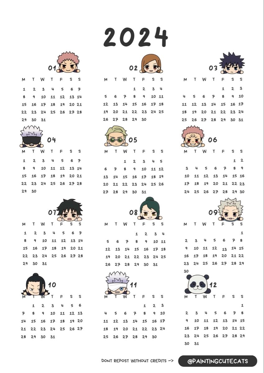 Chibi 2024 Calendar Of Jujutsu Kaisen Doodles Carini Idee Cosplay