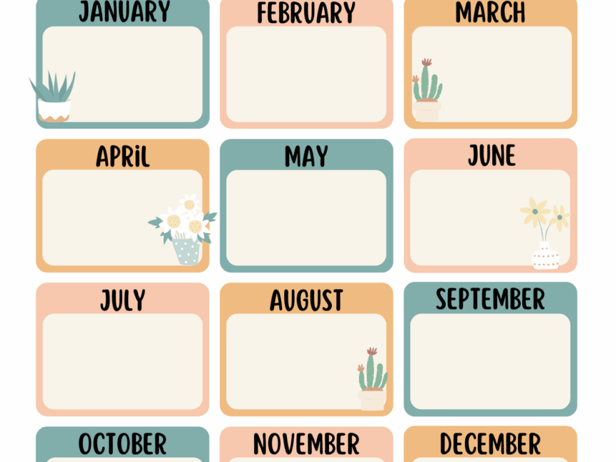 Classroom Birthday Calendar With Flowers And Buntings