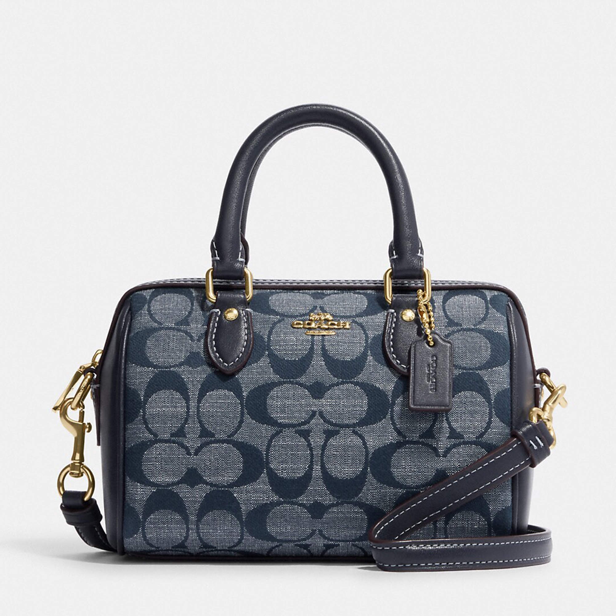 Coach Denim Blue Signature Chambray And Leather Mini Rowan Crossbody