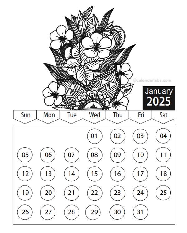 Coloring Calendar 2025 Printable Amira Rose