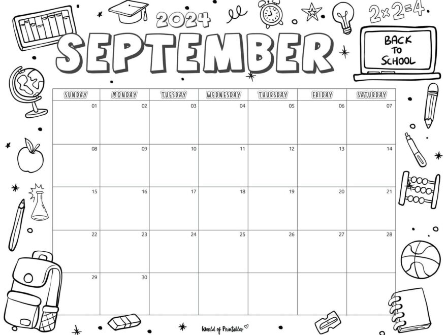 Coloring Calendar For Kids September