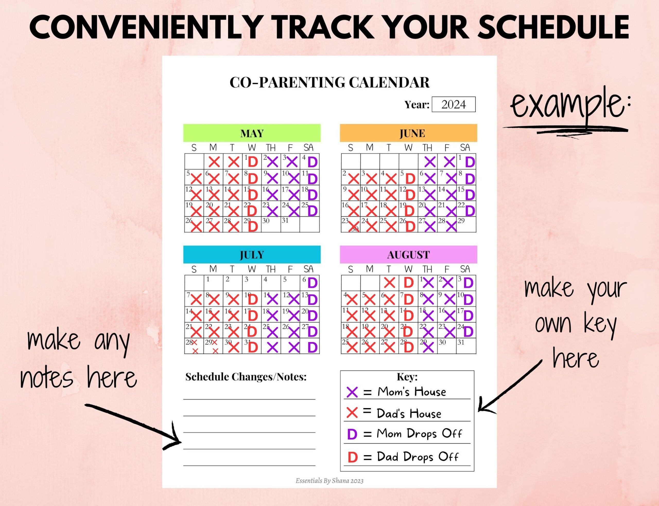 Custody Calendar Template 2025 India Rayyan Camden