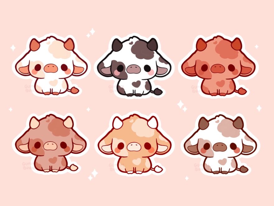 Cute Cow Sticker Set Cow Stickers Cute Decal Cut Etsy Israel