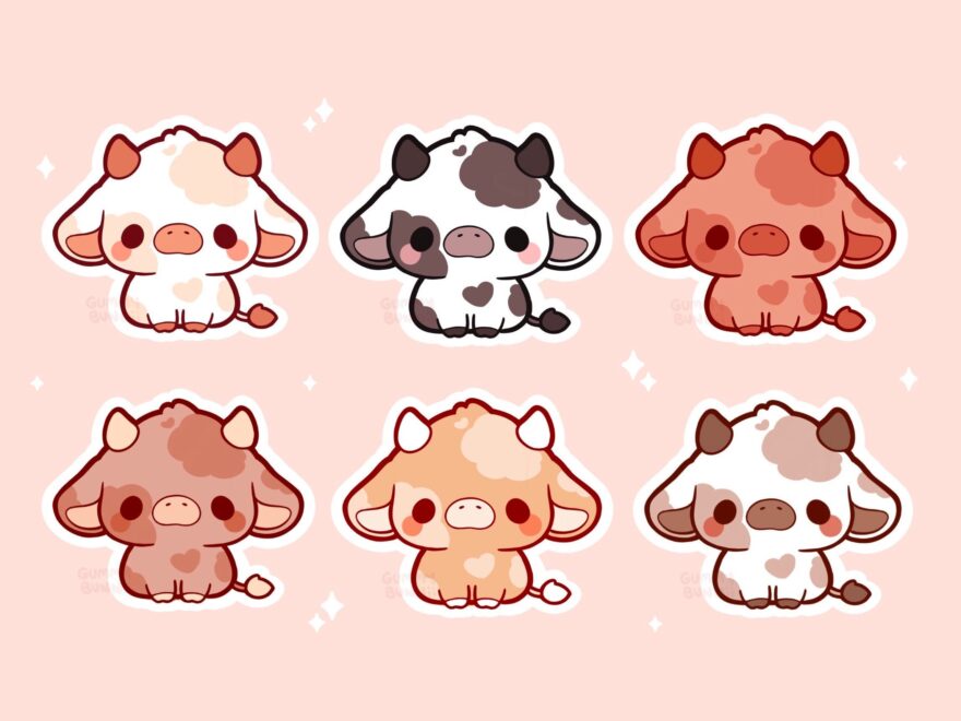Cute Cow Sticker Set Cow Stickers Cute Decal Cut Etsy Israel