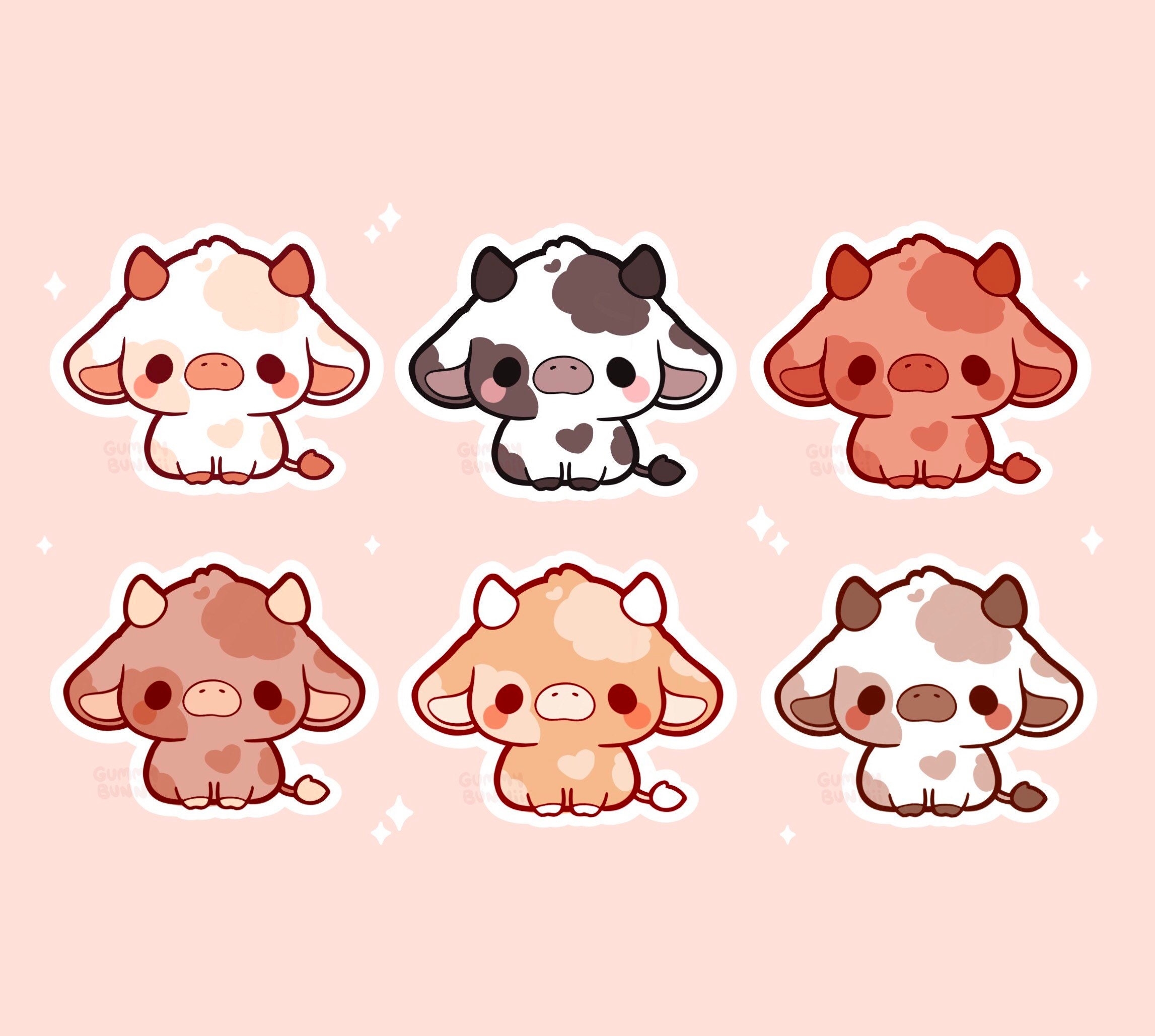 Cute Cow Sticker Set Cow Stickers Cute Decal Cut Etsy Israel