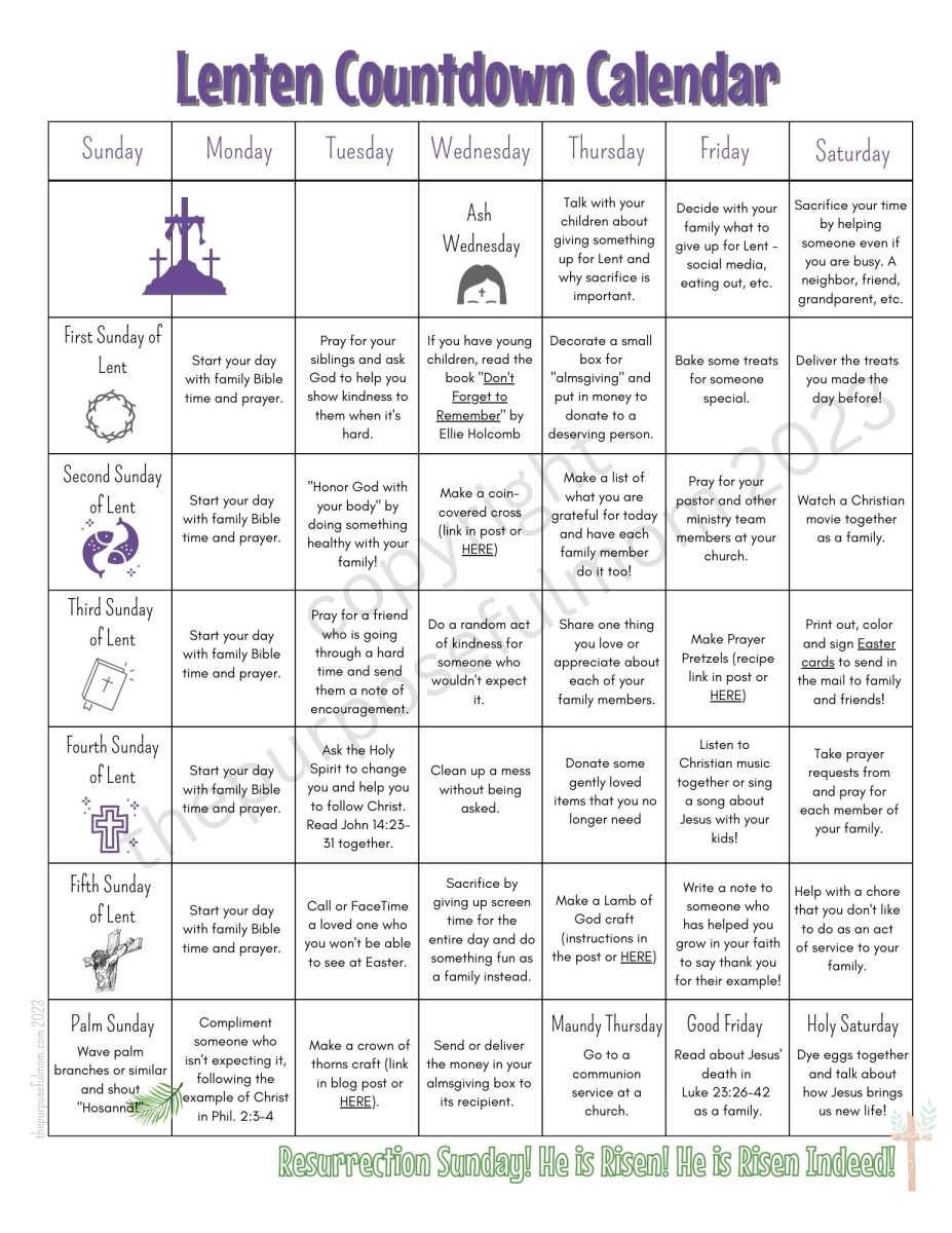 Lent Calendar 2026 Printable Free