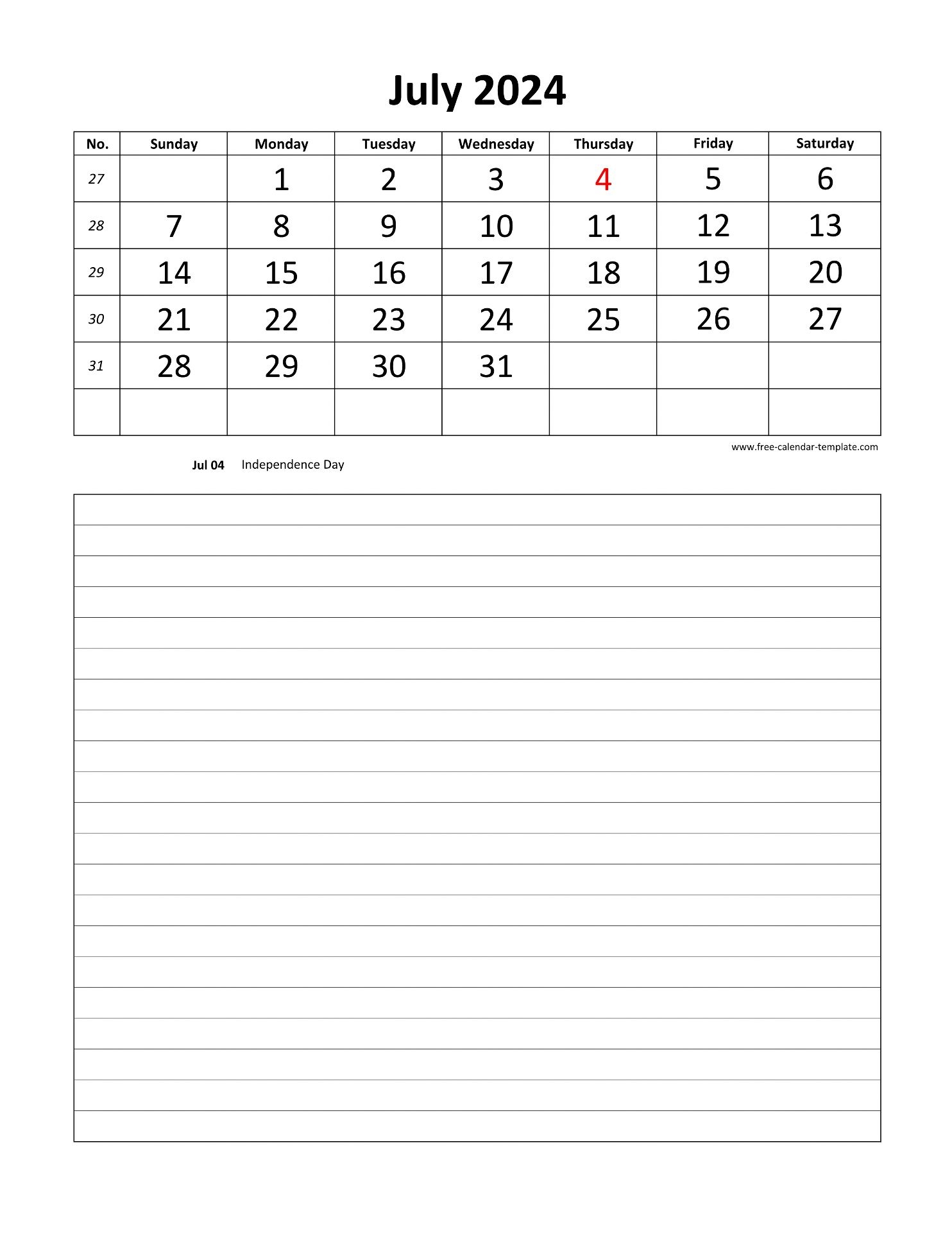 Calendar With Lines Printable 2026