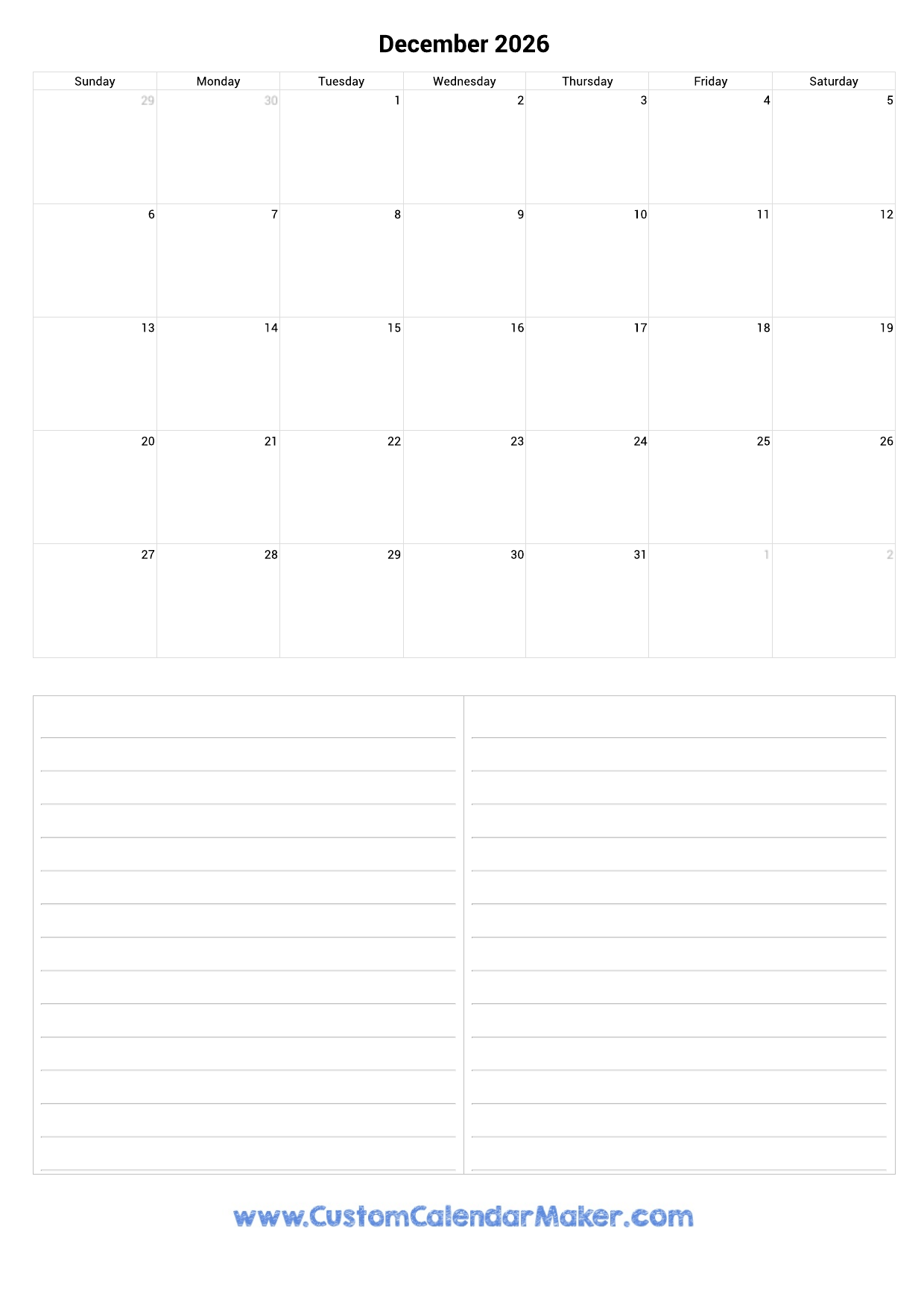 2026 Landscape Calendar Printable