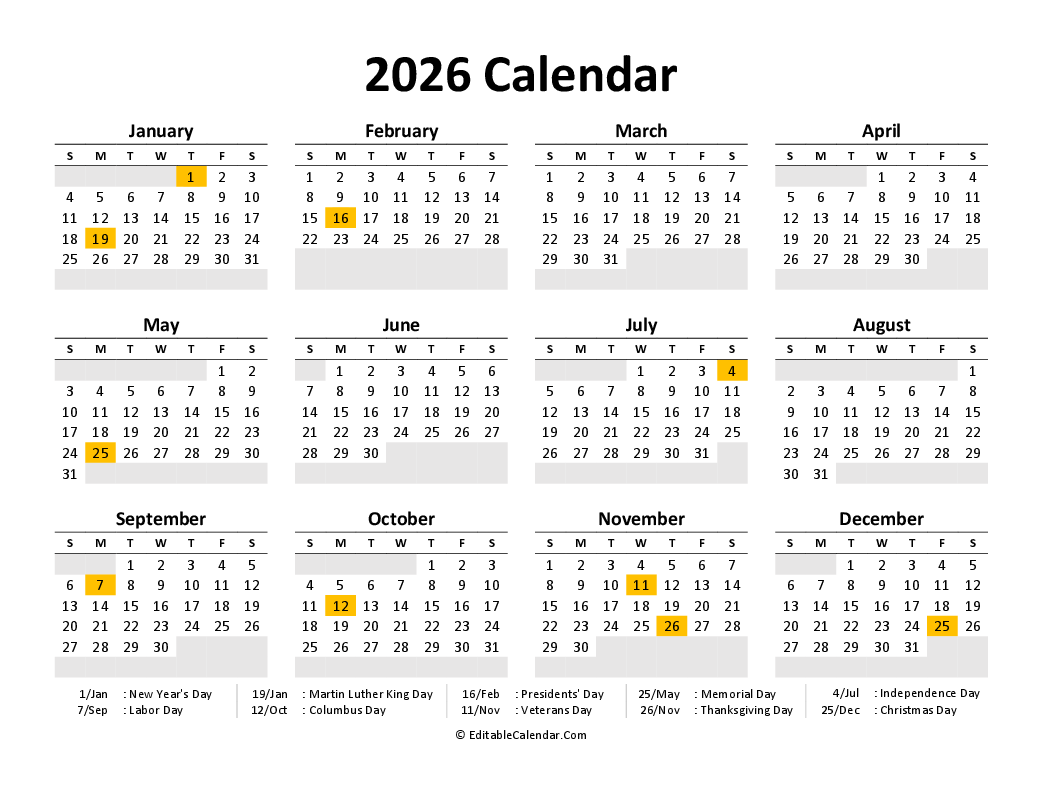 Australian Calendar 2026 Printable