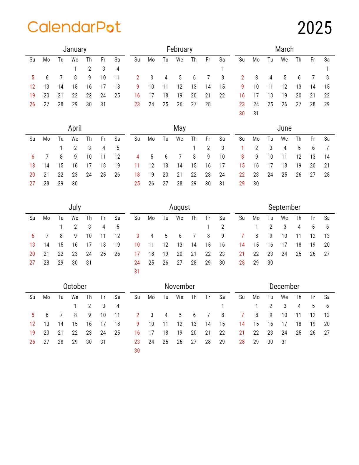 Download Year 2026 PDF Calendar