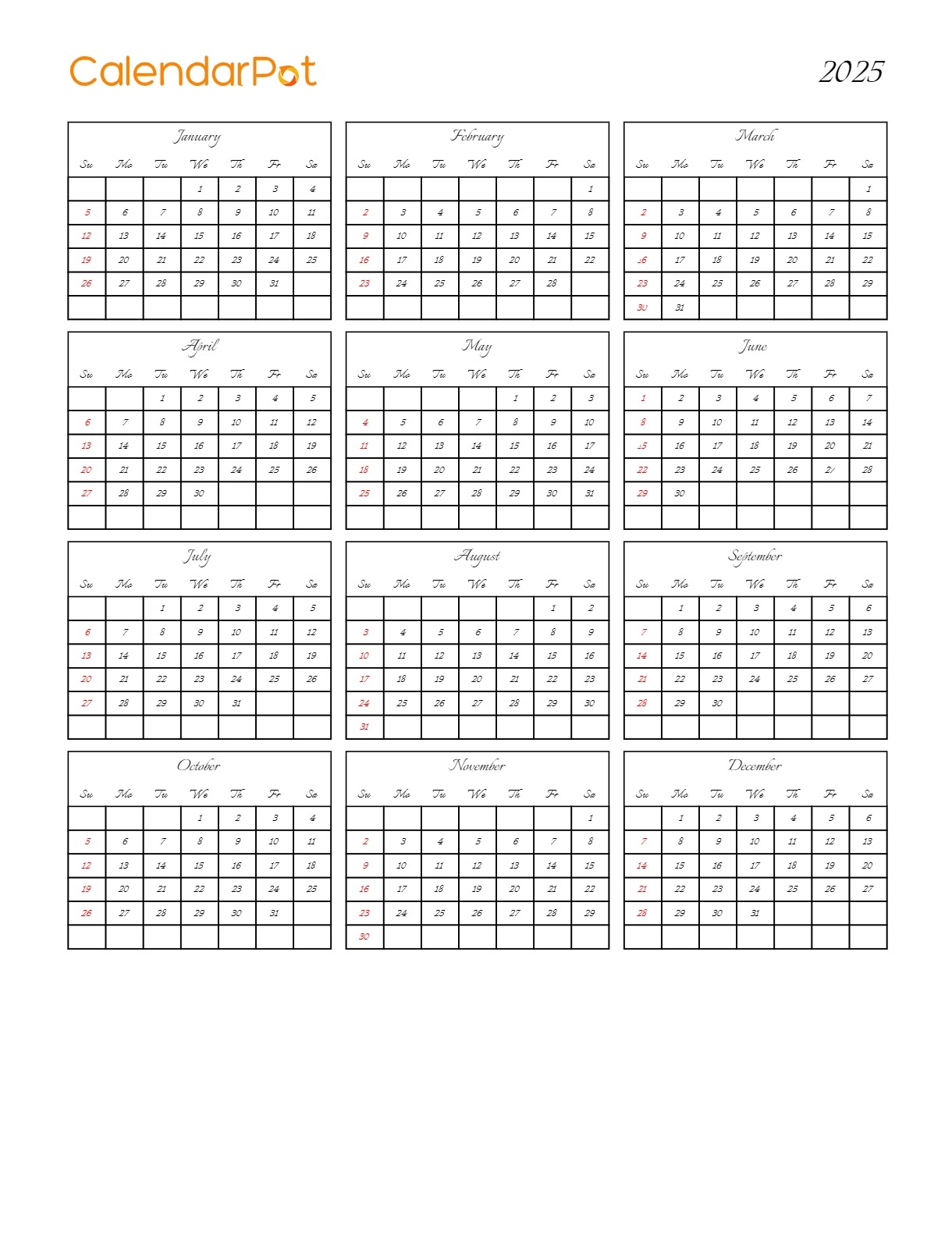 Download Year 2026 PDF Calendar