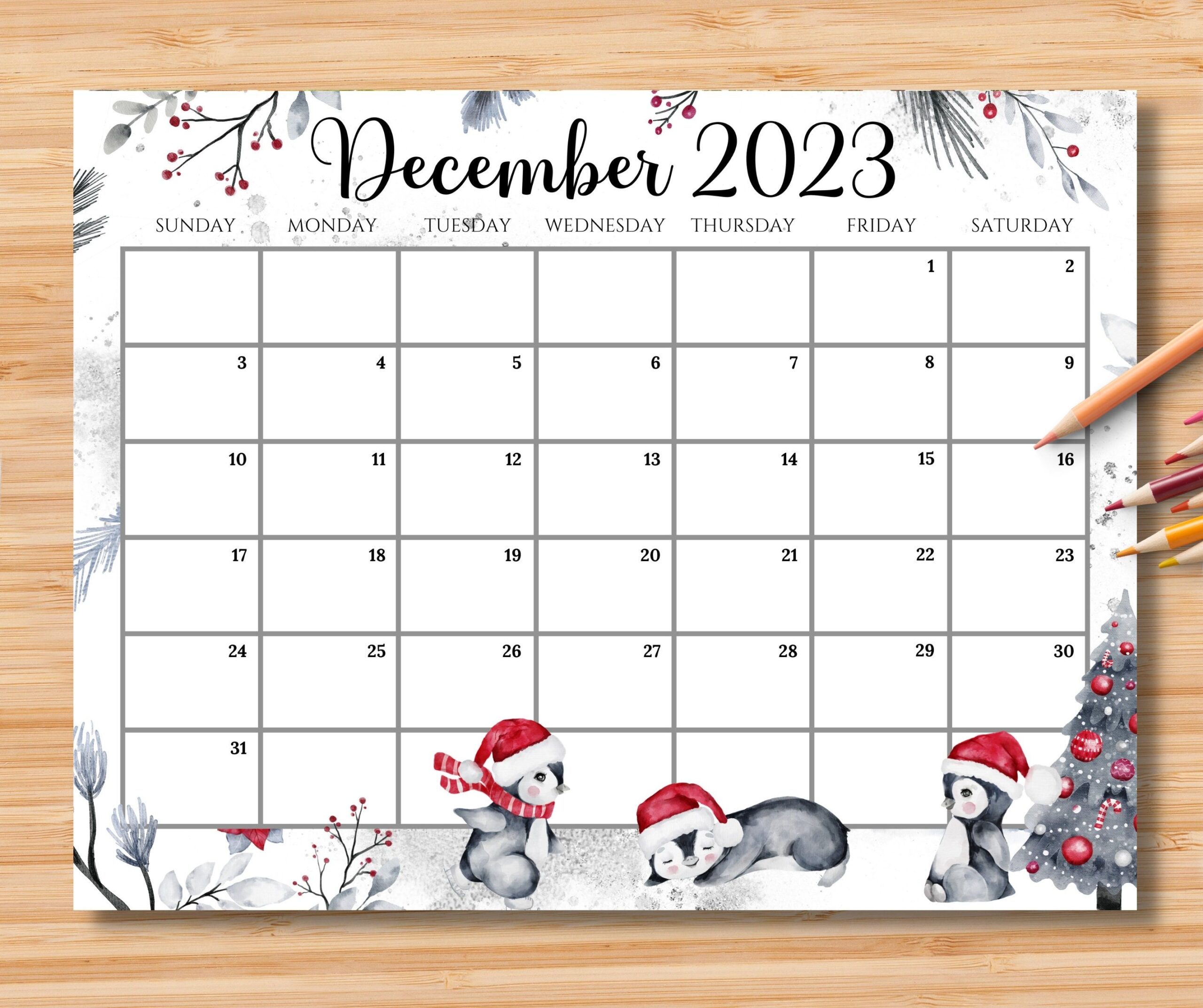 EDITABLE December 2023 Calendar Joyful Winter Christmas With Etsy
