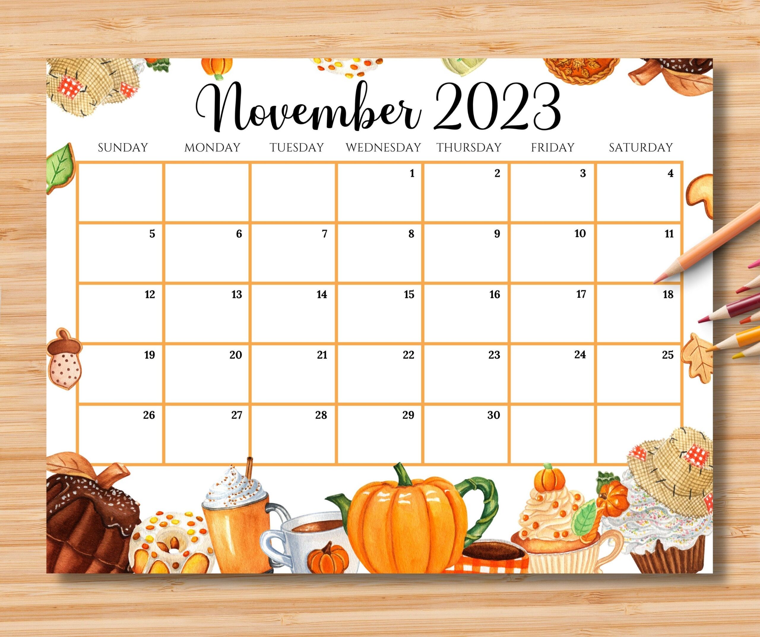 EDITABLE November 2023 Calendar Happy Cozy Thanksgiving With Etsy