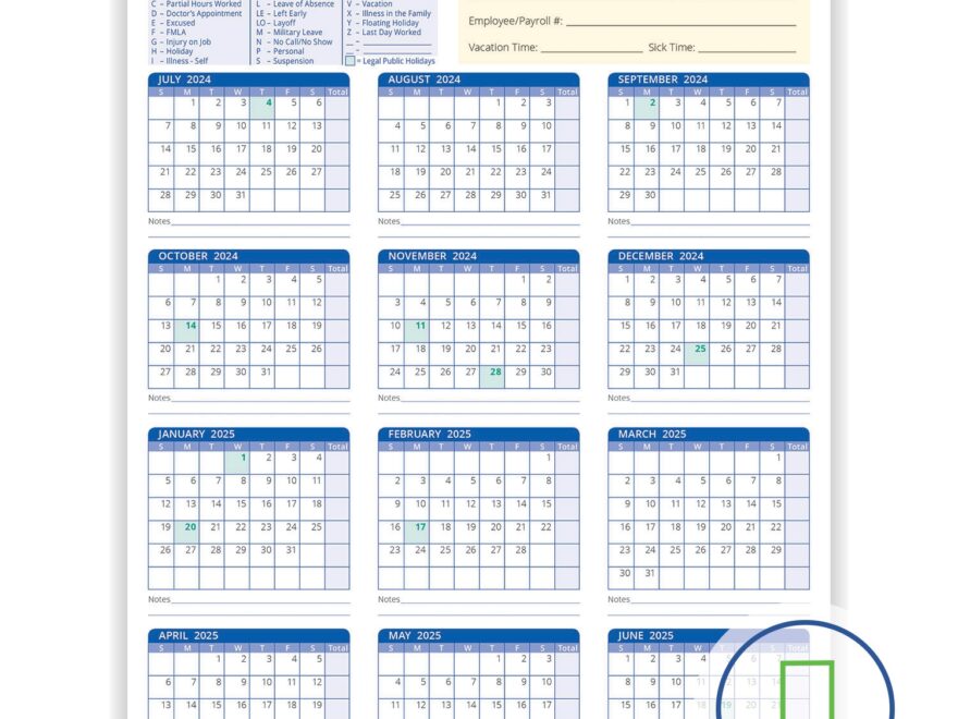 Employee Attendance Calendar 2025 Karim Joseph
