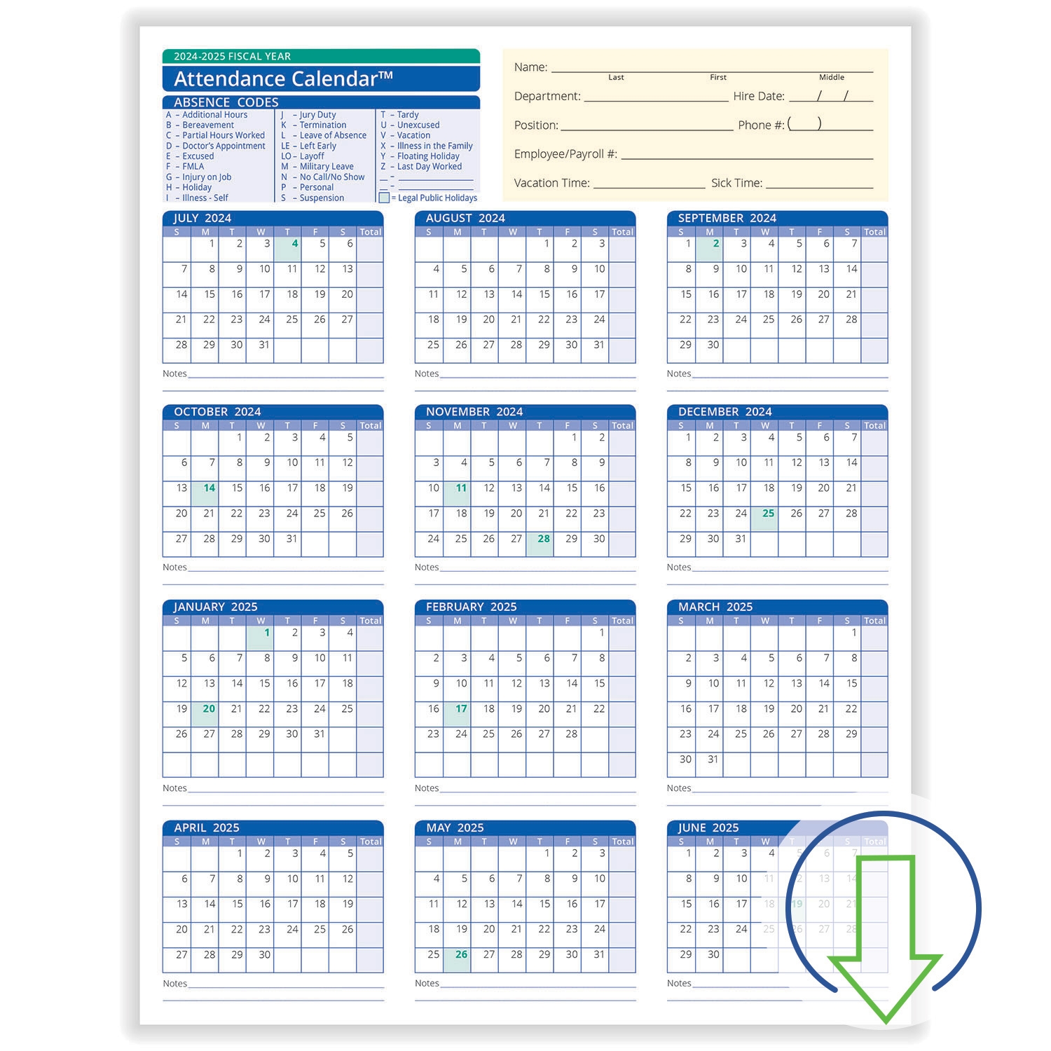Employee Attendance Calendar 2025 Karim Joseph