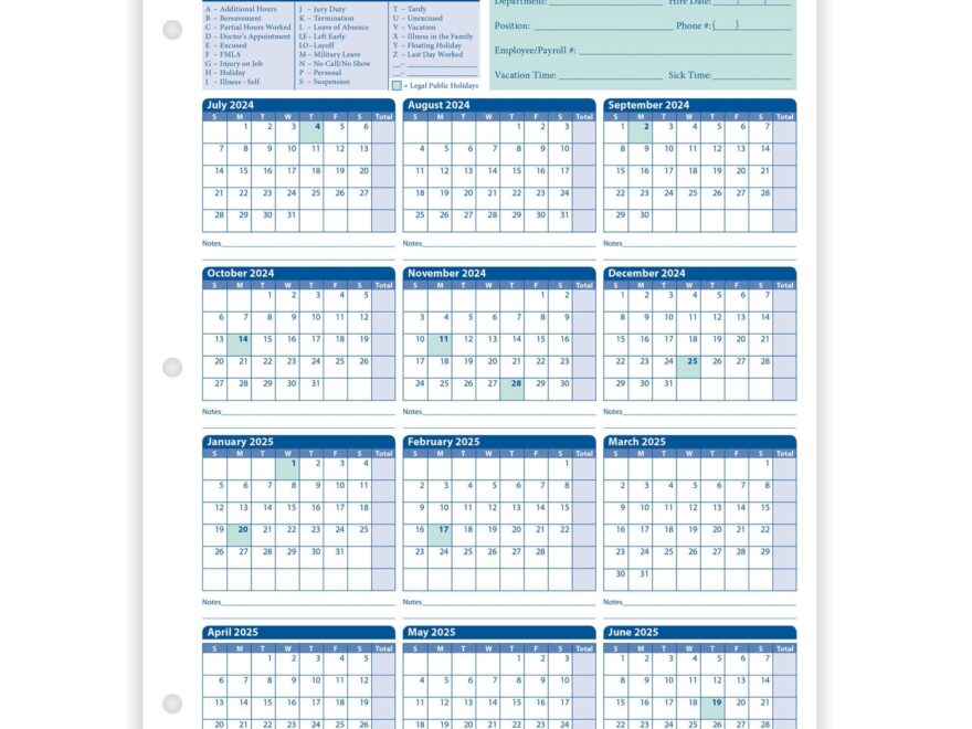 Employee Attendance Calendar 2025 Karim Joseph