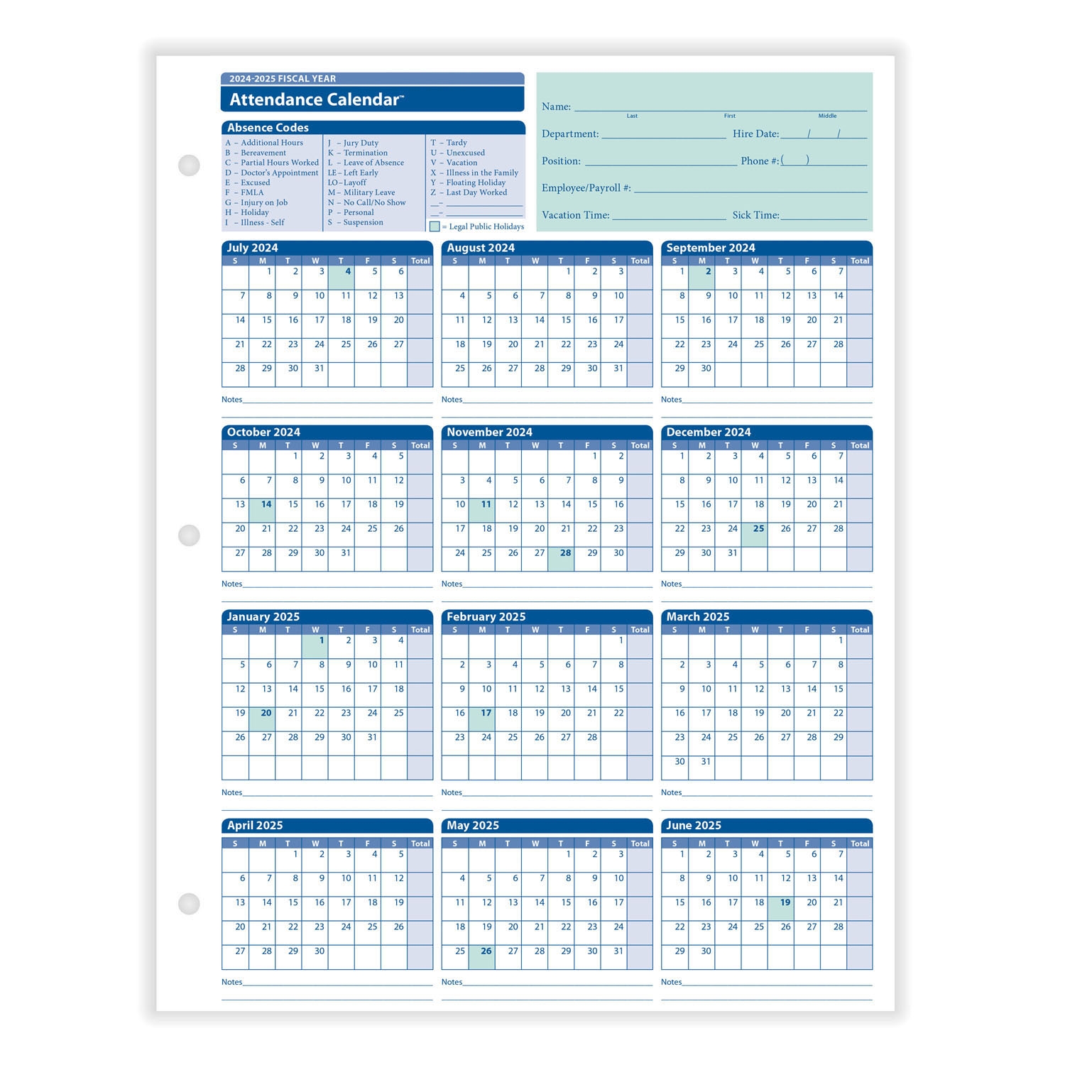 Employee Attendance Calendar 2025 Karim Joseph