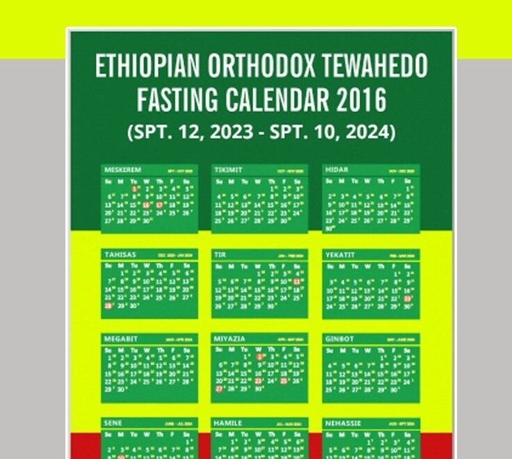 Ethiopian Orthodox Fasting Calendar Poster Orthodox Calendar Good