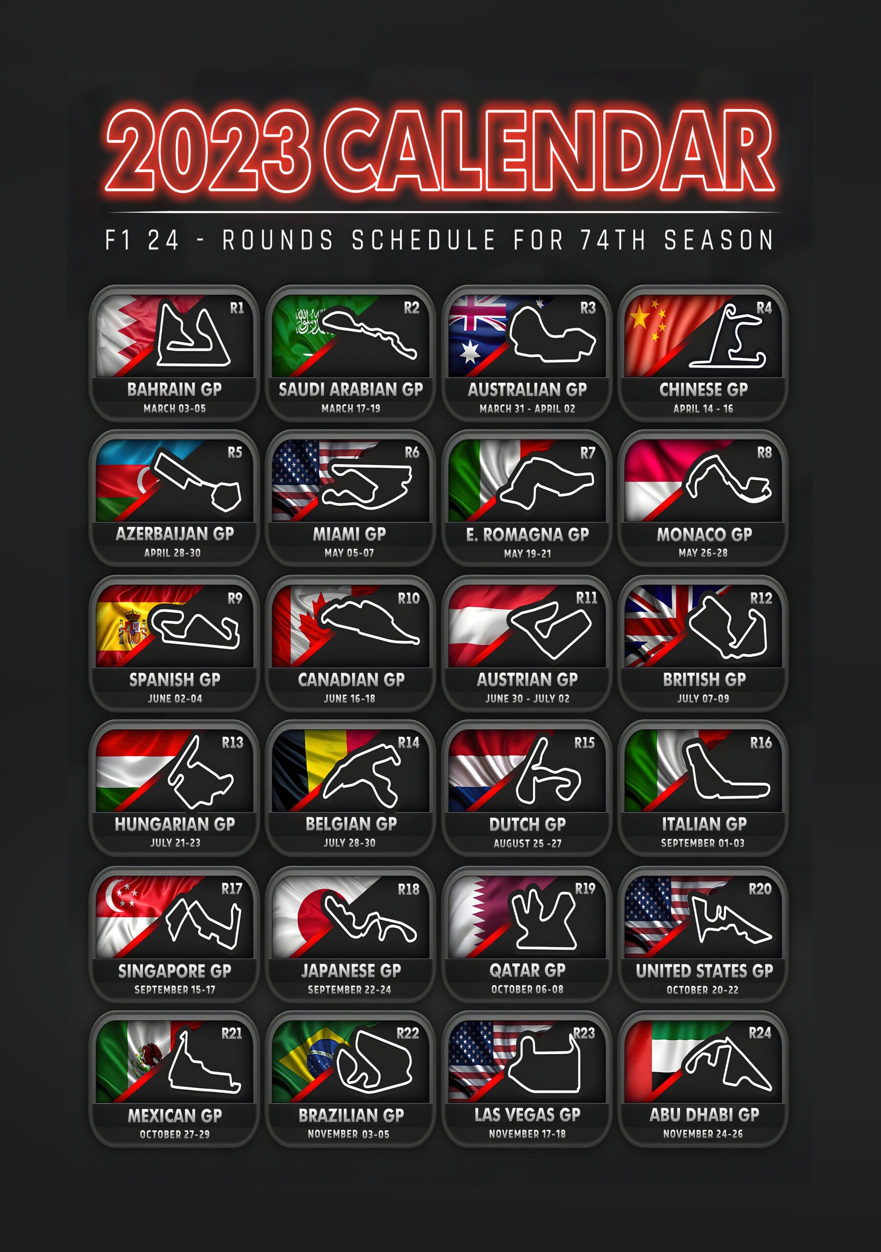 F1 2024 Season Calendar Elinor Tamara