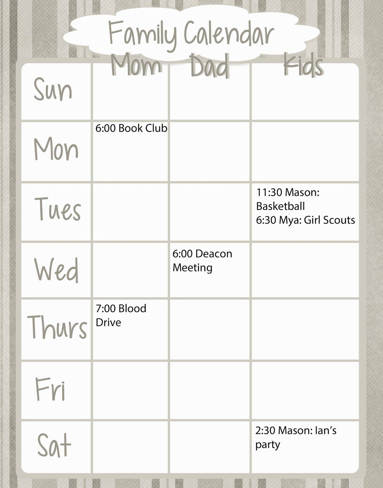 Fashionable Moms Family Calendar Free Printable Weekly Family