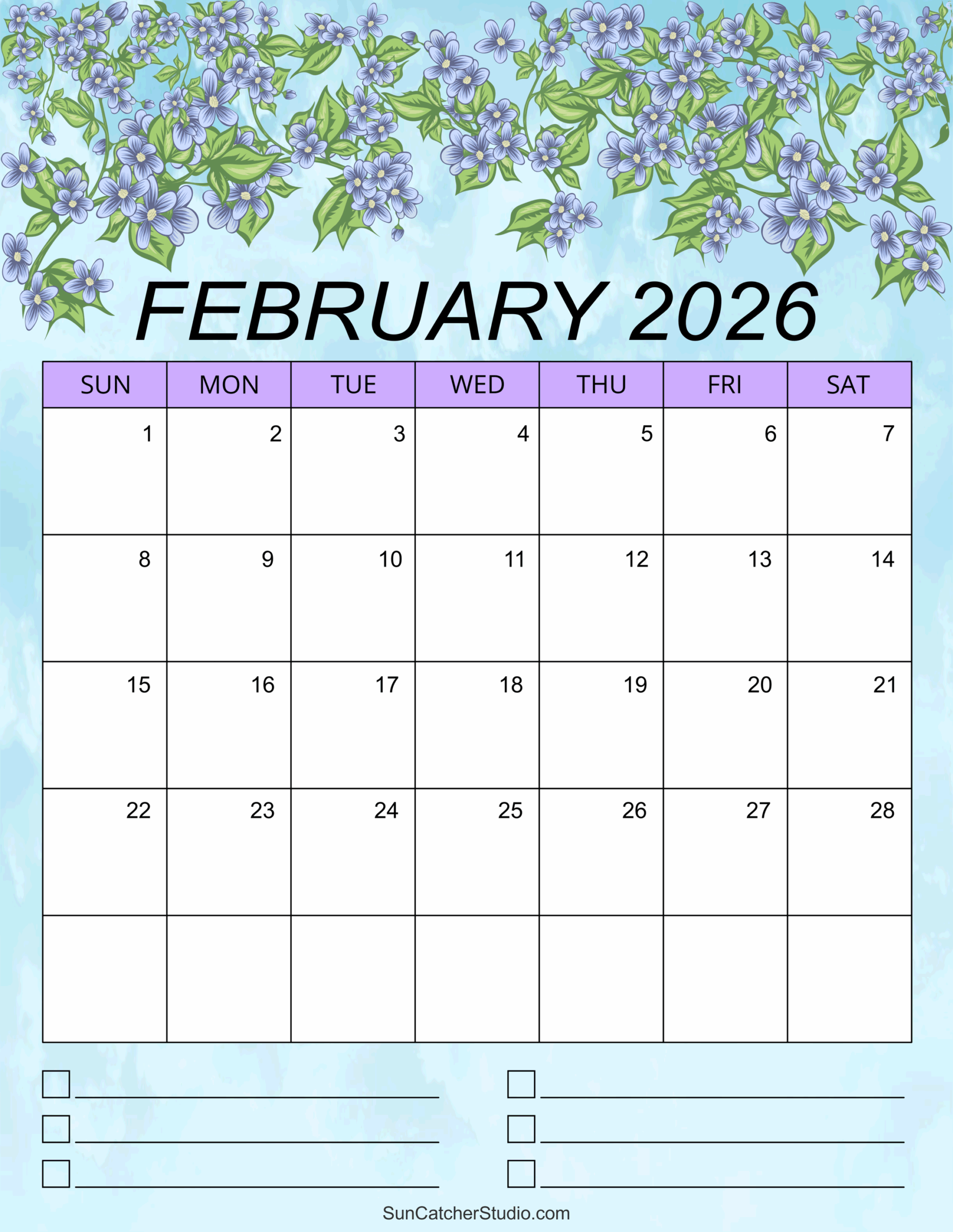 February 2026 Calendar Free Printable DIY Projects Patterns
