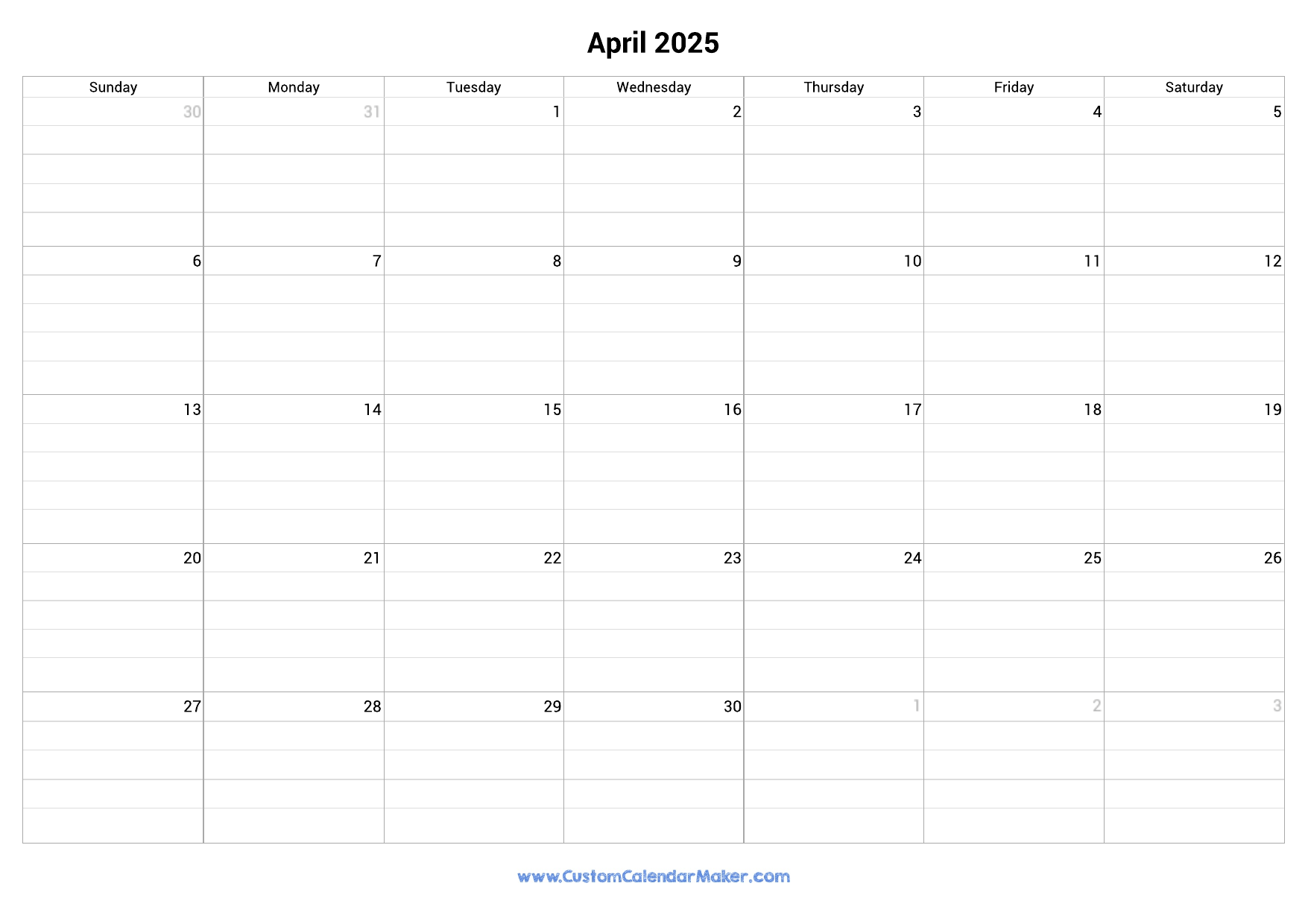 Fillable Calendar April 2025 John E Pepe