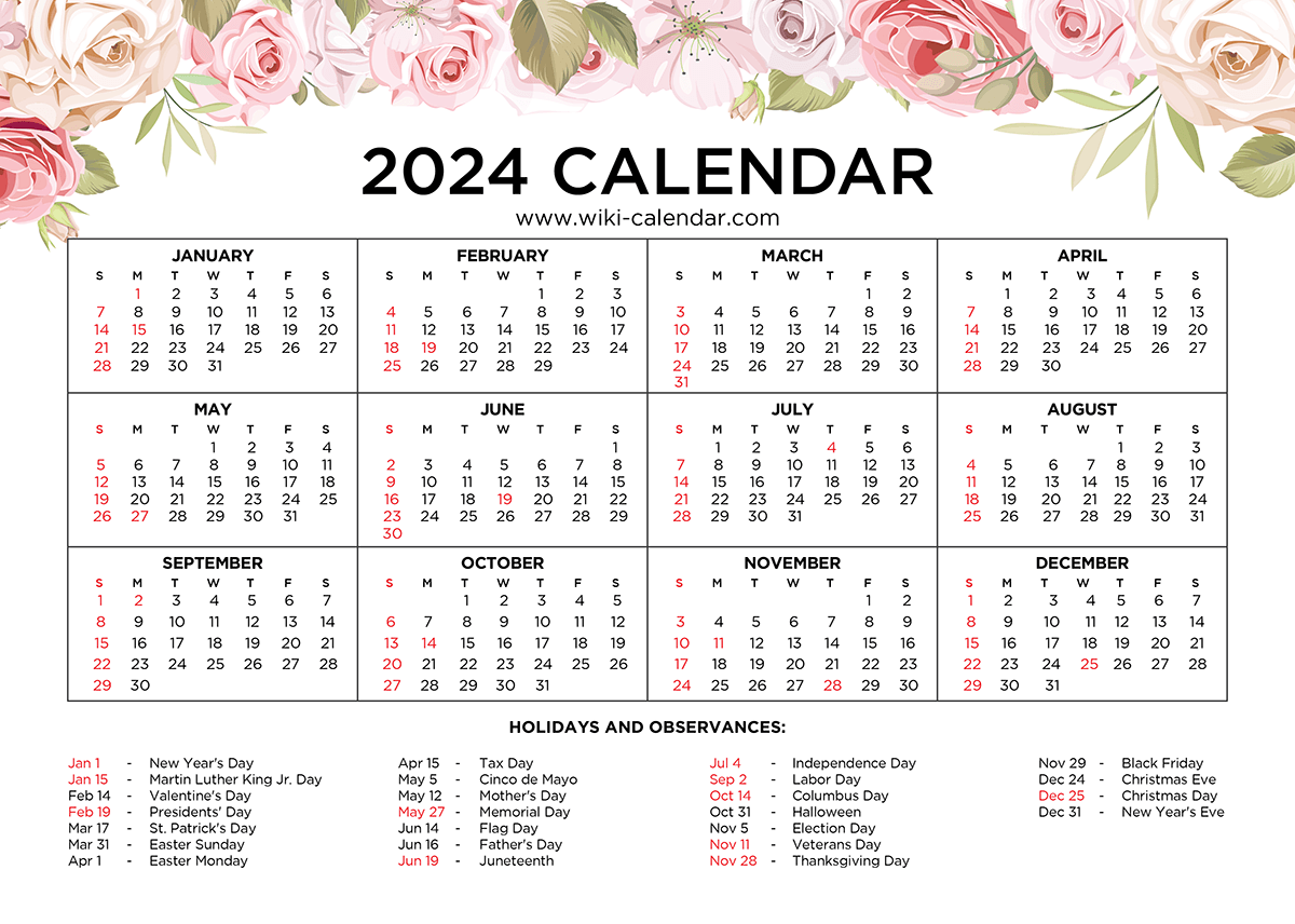 Flower Calendar 2026 Printable