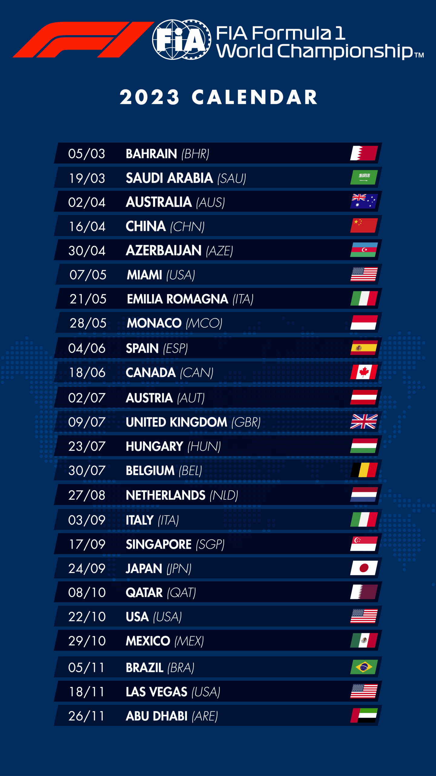Printable F1 2026 Calendar