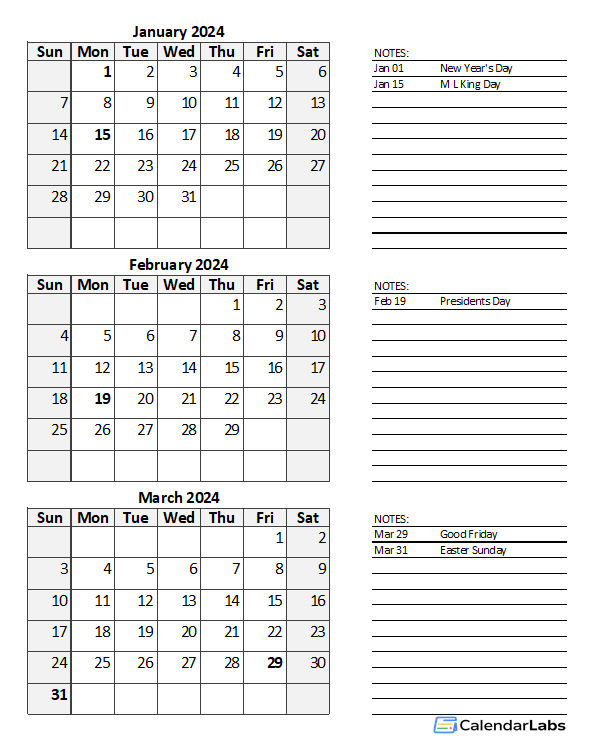 2026 Calendar Quarterly Printable