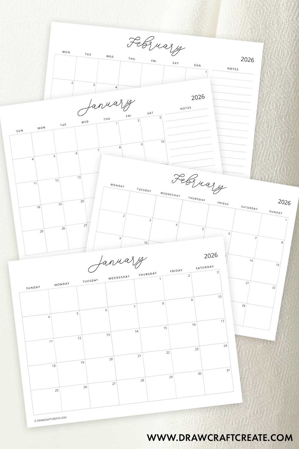 Quarterly Calendar Printable 2026