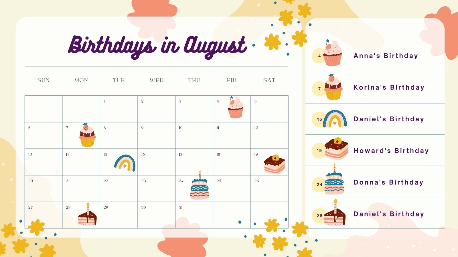 Free Birthday Calendar Template Printable Customizable 41 OFF