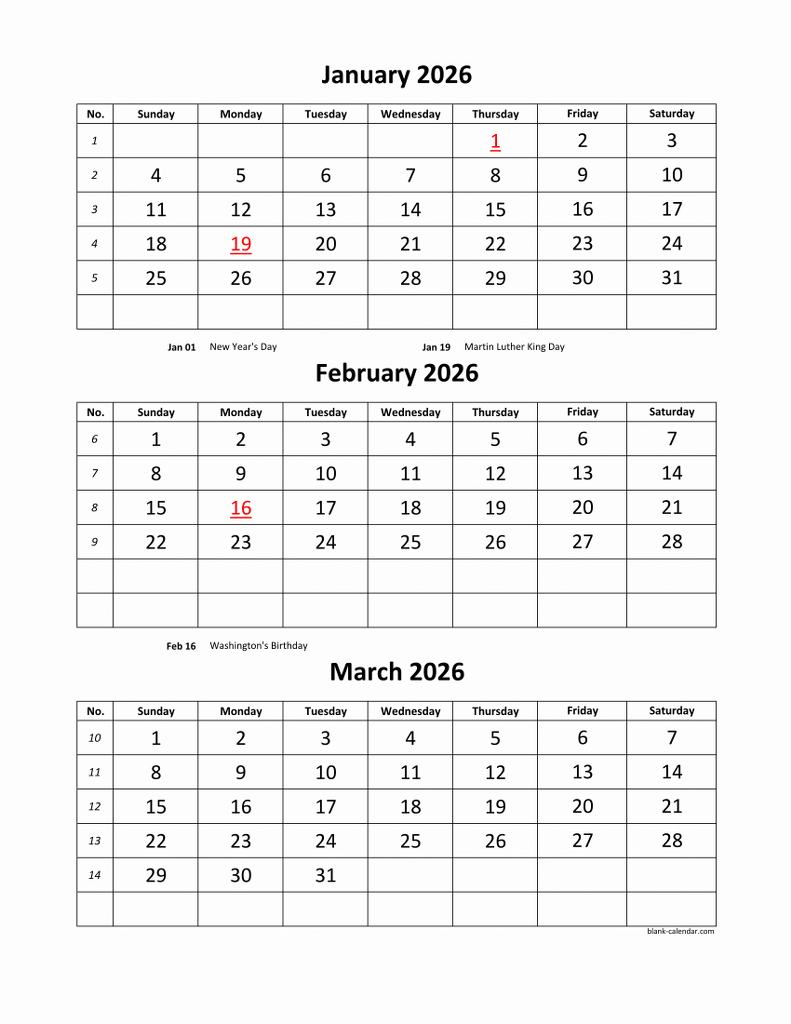 Free Download Printable Calendar 2026 3 Months Per Page 4 Pages
